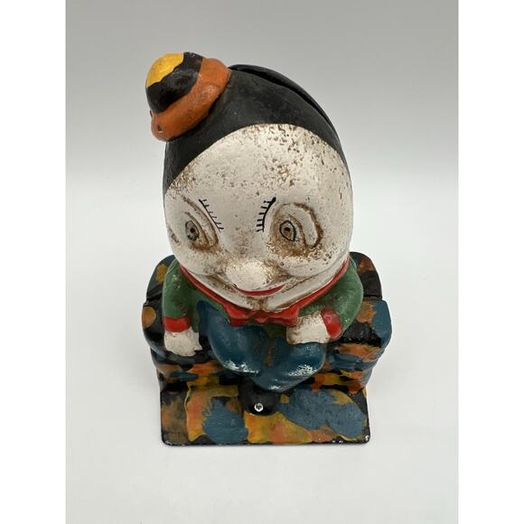 Vintage Cast Iron HUMPTY DUMPTY Coin Piggy Bank 5.25” Hand Painted - Picture 2 of 10